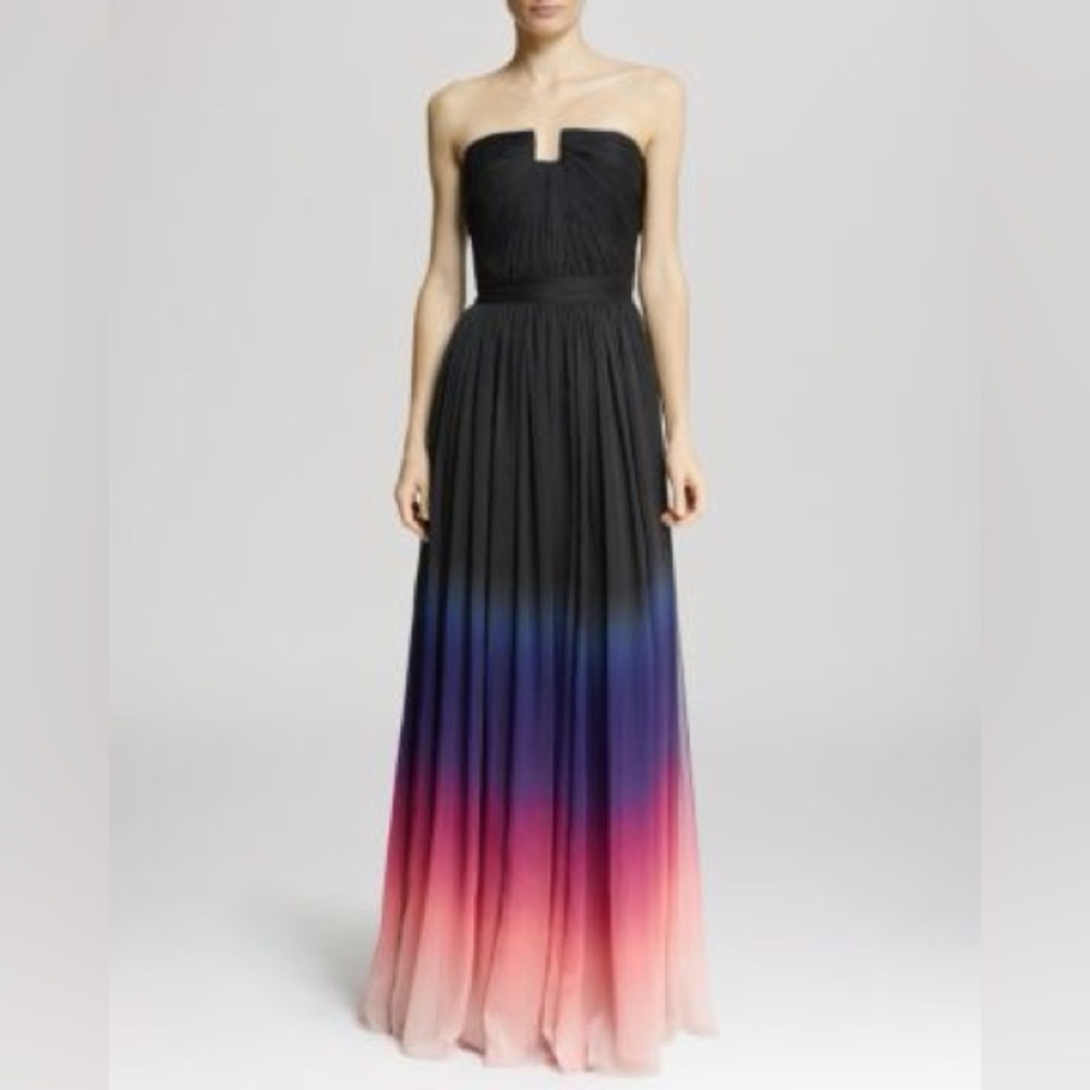 Halston Heritage Black and Blue Strapless Gown